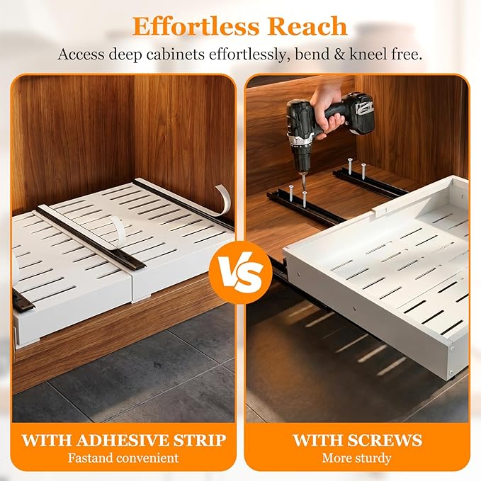 Pull Out Cabinet Organizer for Kitchen,Full Expandable Width 12"-19" Depth 16"-22" Cabinet Drawers Slide Out No Drill Adhesive,Cabinet Pull Out Shelves for Kitchen Pots Pans Spices 2Pack