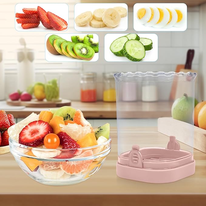 Fruit Slicer Cup: Strawberry Slicer, Strawberries Cutter Cup, Speed Cutter for Banana Grape Egg Kitchen Portable Slicing Tool(Pink)