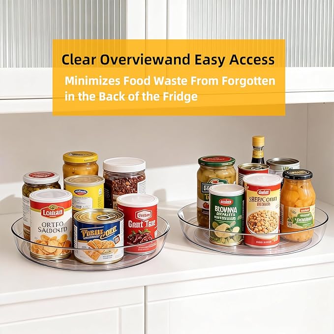 4 Pack Lazy Susan 10 inch Turntable for Spice Organization | Clear BPA-Free Plastic Rotating Organizer for Kitchen Cabinet, Pantry, Countertop, Fridge | 360-Degree Rotating Base
