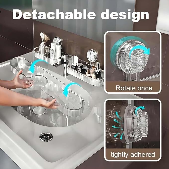 Universal Removable Faucet Storage Rack,Removable Faucet Storage Rack Installs,Bathroom Sink Shelf Over, No Drilling Required, Residual Water Automatically Drains Away (White)