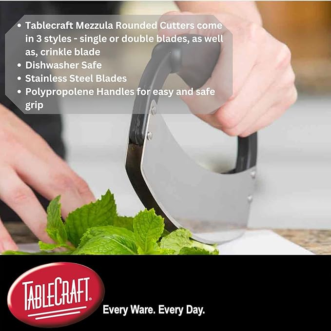 TableCraft H6610 Single Mezzaluna – Wavy Crinkle Cutter for Fruits, Vegetables, Pickles & Potatoes – Stainless Steel, One-Handed, Crinkle Cut Tool for Meal Prep – Easy to Clean, Dishwasher Safe- Small
