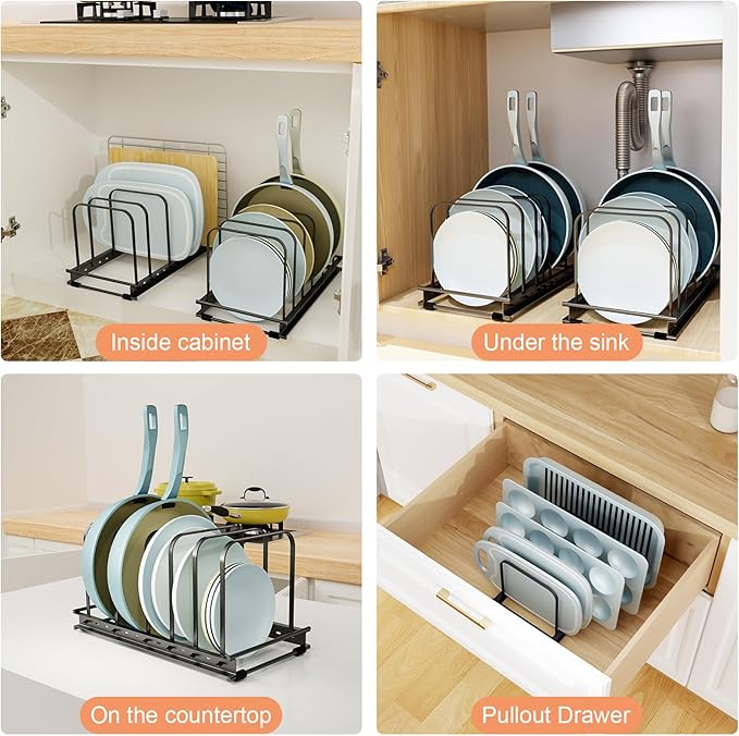 TEAMOLA Cutting Board Organizer, 2-Pack Baking Sheet Holder Rack - Metal Adjustable Bakeware Organizer Holder for Pot Pan Lids Divider Kitchen Cabinet Countertop Organization Storage Choice