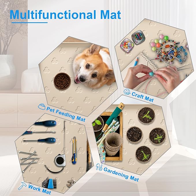 Under Sink Mat- 34" x 22" Waterproof Kitchen Cabinet Mat - Flexible Silicone Under Sink Liner - Kitchen Bathroom Cabinet Mat and Protector for Drips Leaks Spills (Beige)