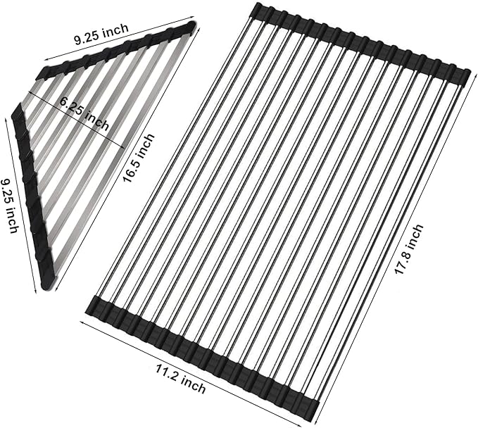 Ahyuan Corner Sink Dish Drainer over the Sink Dish Drying Rack Corner Dish Rack SUS304 Cubic Stainless Still Kitchen Sponge Holder Corner Sink Sponge Caddy Dish Rack (Matte Black)