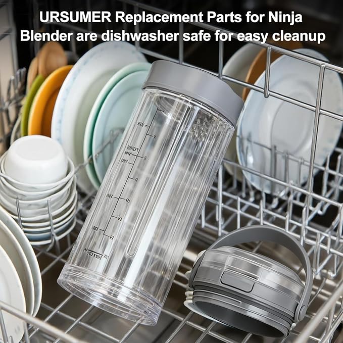 Ninja Blast Accessories 3pcs - Replacement Parts 18oz Blending Vessel Cup & Vessel Cap & Sip Lid with Carry Handle, Compatible with Ninja Blast Portable Blender BC100 Series and BC151 Series Grey