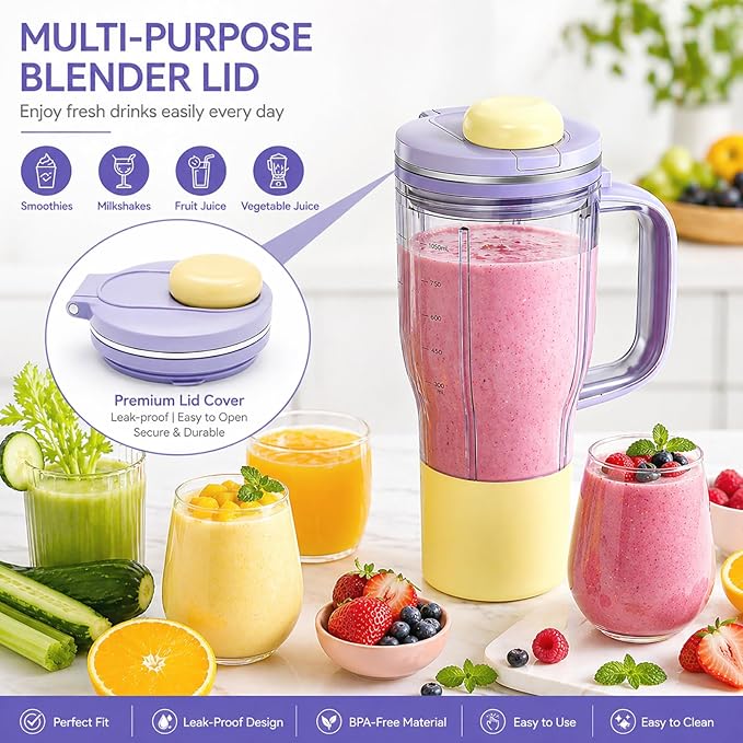 Replacement Leakproof Lid and sealing rings Compatible with Ninja BlendBOSS Personal Blender 26oz Personal Smoothie Tumbler (Lavender Lemonade)