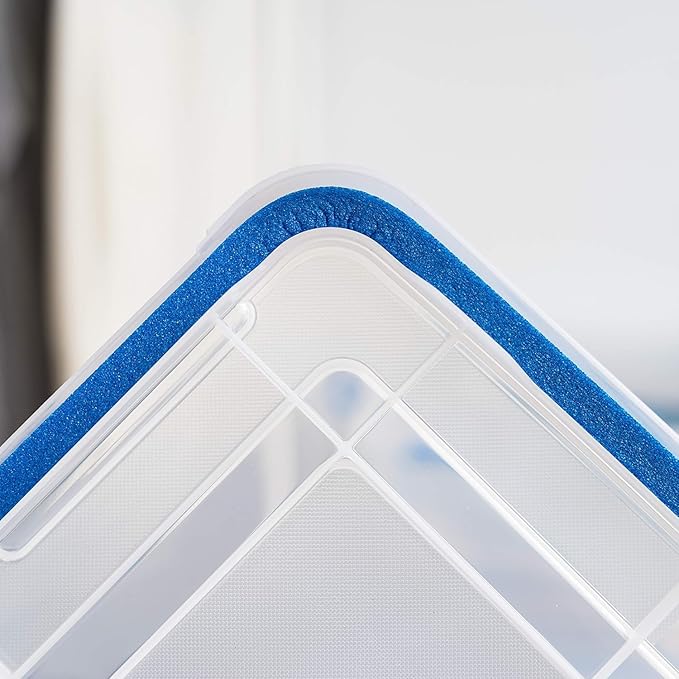 IRIS USA WeatherPro 60 Qt Storage Bins with Lids, 3 Pack, BPA-Free Plastic Gasket Box with Tight Latch and Seal, Stackable Nestable Tote Tub - Clear/Blue