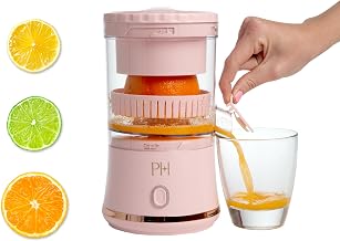 Electric Citrus Juicer, Mini Portable Cordless Juicer with USB Rechargeable Base, One-Touch Button, Compact Lemon, Lime and Orange Juicer, Pink