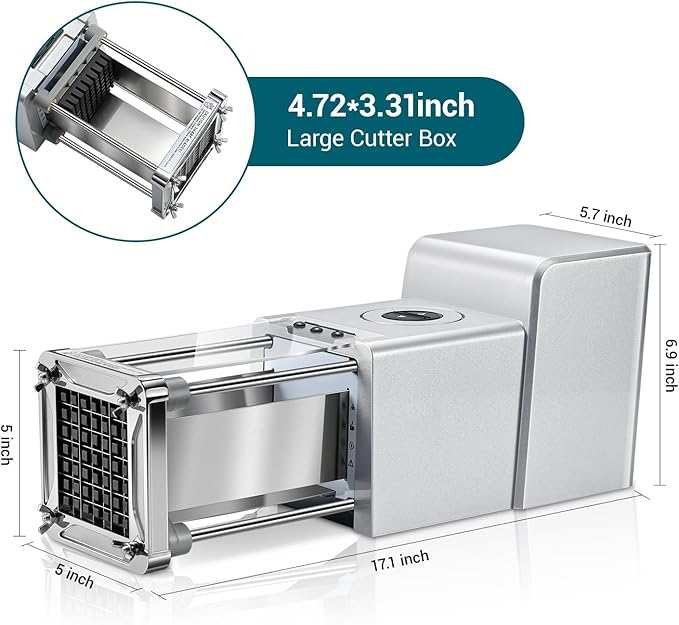 Sopito French Fry Cutter Electric Potato Cutter Stainless Steel with 1/2 & 3/8 Inch Blades for Potatoes, Carrots, Cucumbers & Onions