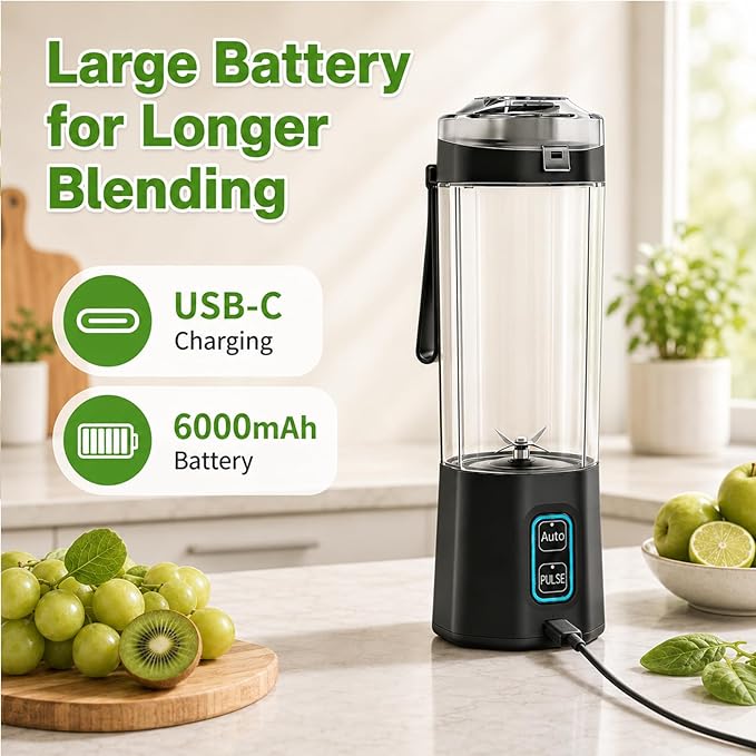 Portable Blender for Smoothies, 24 oz Cordless Personal Juicer Protein Shaker with Leakproof Lid, BPA Free, Rechargeable, Mini Licuadora Portatil for Kitchen Outdoor Traveling Camping Gym Fitness