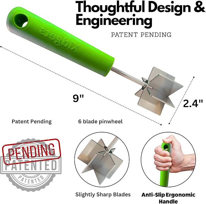 Stainless Steel Meat Chopper & Masher | 6-Blade Ground Beef Chopper Tool | Hamburger Smasher | Oversized Ergonomic Handle | Soft Grip | Dishwasher Safe - 9" (Zippy Green)