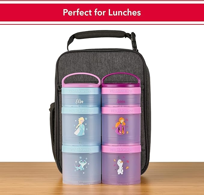 Whiskware Disney Princess Stackable Snack Containers for Kids and Toddlers, 3 Stackable Snack Cups for School and Travel, Frozen Elsa, Anna, Olaf, and Bruni (Pack of 2)