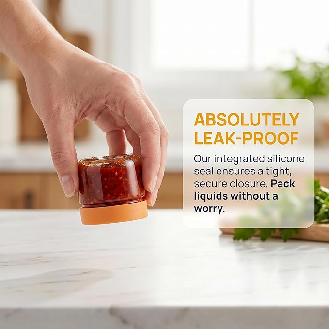 EONJOE 2 oz Glass Dressing Containers To Go Sauce Cups Mini Condiment Dip Jars with Lids Lunch Box Accessories,6-Pack