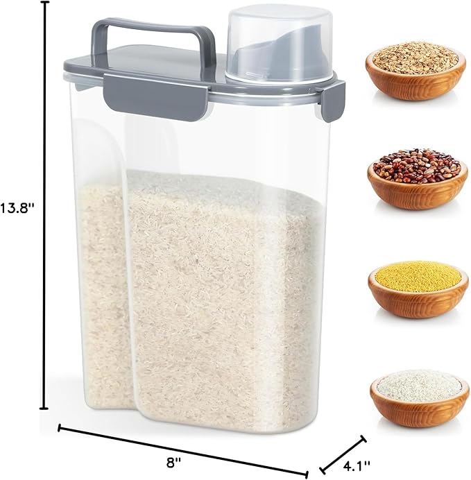 TBMAXS Rice Storage Container 10 Lbs, Airtight Food Dispenser with Large Spout and Cup for Pet Dog Cat Food Storage 7 Lbs