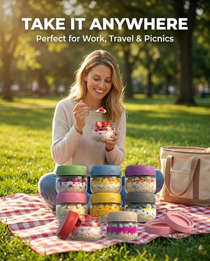 2oz 8Pack Glass Dressing Jars with Leakproof Lids, Containers for Sauce, Salad Dressing, Dips & Snacks – Reusable Glass Food Storage Cups for Lunch Box & Meal Prep(2oz-8Pack)