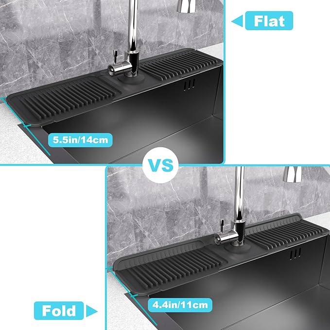 Folding faucet mat for kitchen sink-sink splash guard behind faucet-silicone kitchen faucet mat-faucet draining mat of sink accessories with button lock