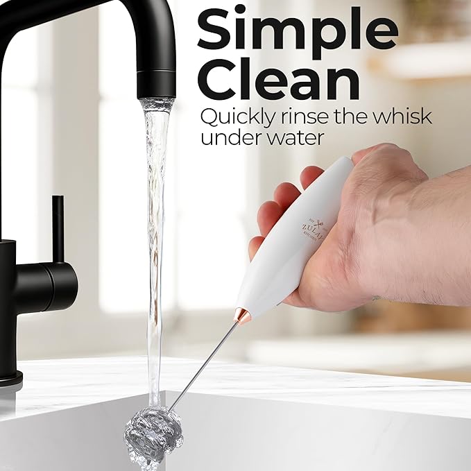 Zulay Kitchen Powerful Milk Frother Wand With Duracell Batteries - Ultra Fast Handheld Drink Mixer - Electric Whisk Foam Maker for Coffee, Lattes, Cappuccino & Matcha - Triple Whisk - Black