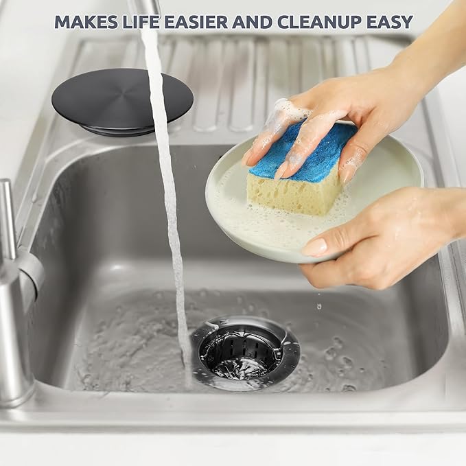 BOTEMY Kitchen Sink Drain Assembly with Removable Deep Basket Strainer, Anti-Clog Sink Drain Kit, Stainless Steel & ABS, Easy Clean Lift-Out Strainer, Fits Standard 3-1/2 Kitchen Sinks - Black