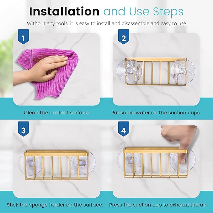 HLOOL Gold Sponge Holder for Kitchen Sink,Kitchen Sink Sponge Holder,Sink Organizer(Gold)