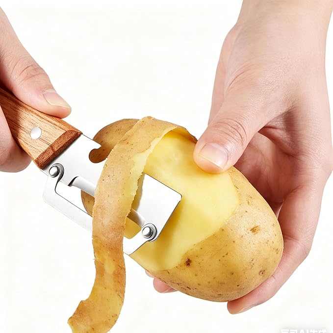 2 in 1 Multi Functional Vegetable Peeler for Kitchen,Vegetable Peeler with Wooden Handle and Bottle Opener, Stainless Steel Blade Kitchen Tool for Fruit Apple Carrot Potato Pumpkin Papaya(2PCS)