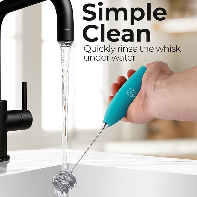 Zulay Kitchen Powerful Milk Frother Wand With Duracell Batteries - Ultra Fast Handheld Drink Mixer - Electric Whisk Foam Maker for Coffee, Lattes, Cappuccino & Matcha - Triple Whisk - Pacific Blue