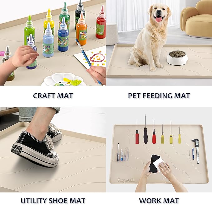 Heavy Duty Silicone Under Sink Mat for Kitchen&Bathroom 25" x 19",Waterproof Under Sink Rubber Mat Drip Tray, Raised Edge Under Sink Liner,Prevent Drips, Leaks, Spills,Beige