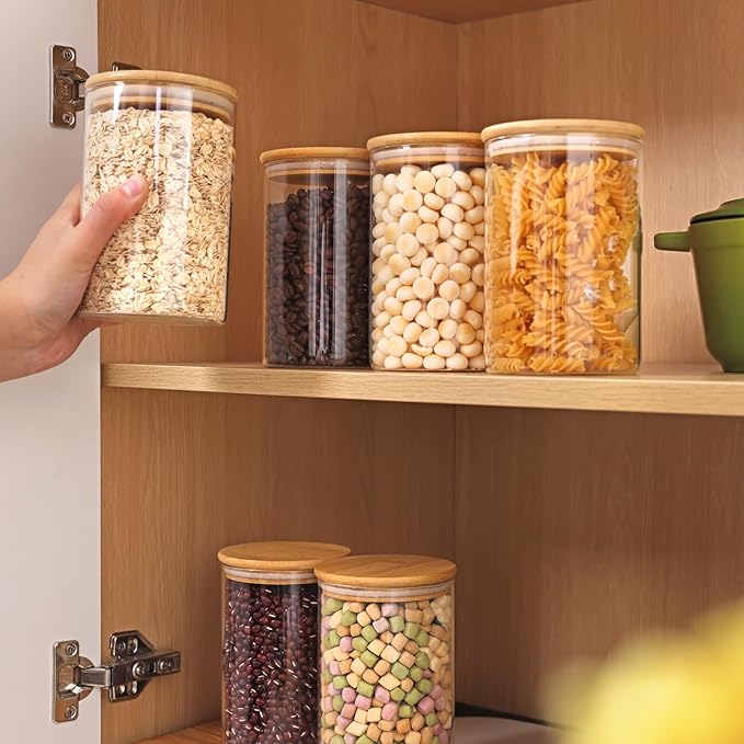 Moretoes 6Pack 1qt Glass Storage Containers with Bamboo Lids, Airtight Pantry Storage Jars for Flour, Sugar, Dry Goods
