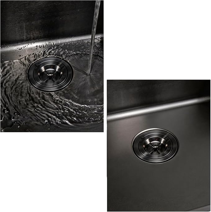 Kitchen Sink Drain 3-1/2 Inch Black Sink Drain Assembly Kit, Removable Deep Sink Strainer Basket with Sink Stopper/Sealing Lid for Home, Kitchen, Stainless Steel
