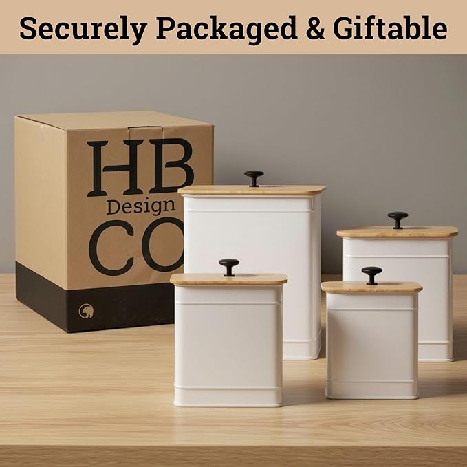 Kitchen Canisters for Countertop Set of 4 with Customizable Chalkboard Labels & Marker Pen - Big Iron Kitchen Canisters with Airtight Lids - Canisters Sets for the Kitchen - White Kitchen Canister Set