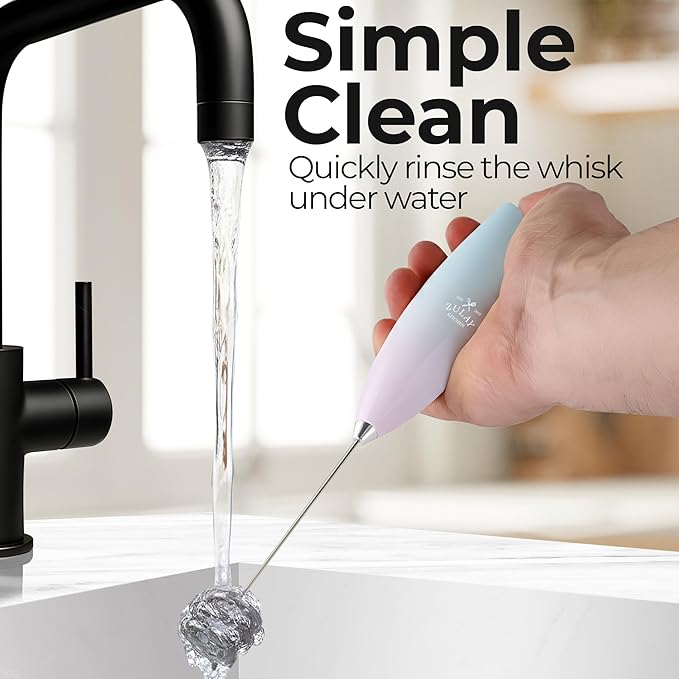 Zulay Kitchen Powerful Milk Frother Wand With Duracell Batteries - Ultra Fast Handheld Drink Mixer - Electric Whisk Foam Maker for Coffee, Lattes, Cappuccino & Matcha - Triple Whisk - Pale Cloud