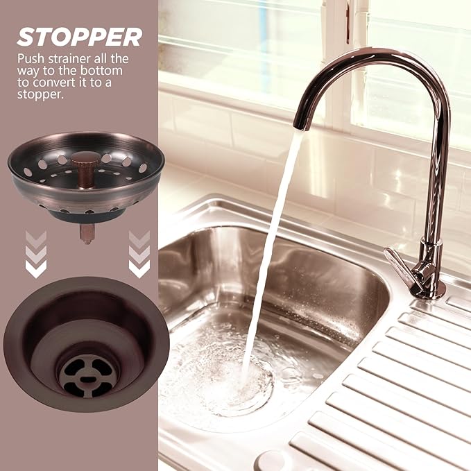 Retisee 2 Pcs Kitchen Sink Stopper Strainer Stainless Steel Drain Strainers for Universal 3-1/2 Inch Kitchen Sink Drain Replacement(Antique Copper)