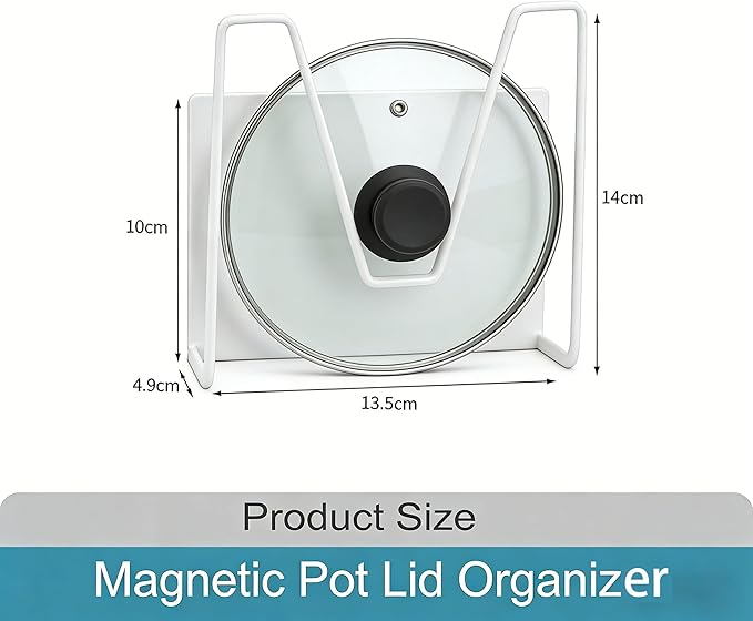 Magnetic Pot Lid Holder, 2 Pack Metal Pot Lid Rack for Refrigerator, Moveable Pot Lid Organizer Magnetic Shelf, Kitchen Organizers and Storage for Cutting Board, Baking Tray (white)
