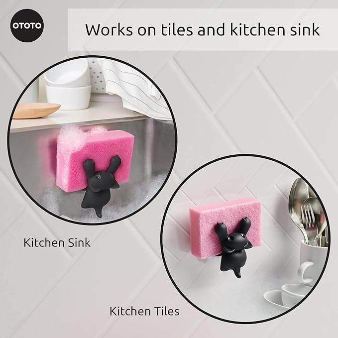 OTOTO Scrubby Cute Cat Sponge Holder for Kitchen Sink - Dishwasher Safe Dish Organizer- Compact, Cute Kitchen Accessories, Dish Sponge, White Elephant Gifts