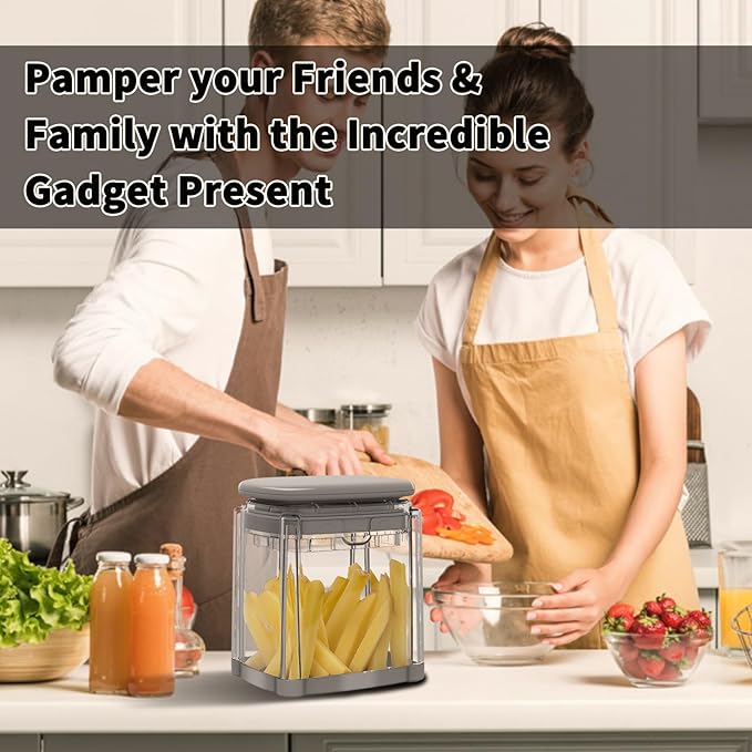 French Fry Cutter, Solucky Potato Onion Cutter, Professional Homestyle Vegetable Chopper Dicer, Great for Potatoes Carrots Cucumbers Zucchini Pepper (Fog Gray)