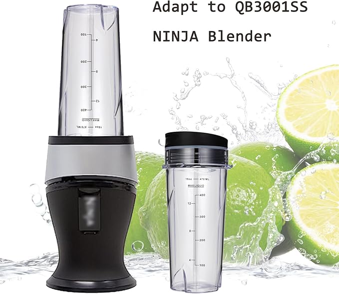 16oz QB3001SS QB3000SS BL660 BL770 BL780 BL830 Blender Cups for Ninja Replacement Fit Compact Personal Blender with Lids- 2 Pack.