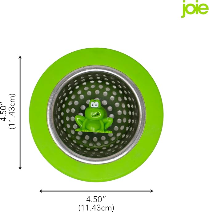 Joie Ribbit Kitchen Sink Strainer Basket, Fits All Standard Sinks, Stainless Steel, Cute Garbage Disposal Drain Cover, 4.5-Inch, Green Frog