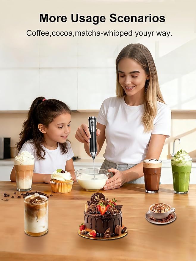 Rechargeable Milk Frother, Coffee Frother Handheld Wand, IP67 Waterproof Electric Foam Maker, High Power High-speed Drink Mixer Foamer for Matcha, Lattes, Cappuccino