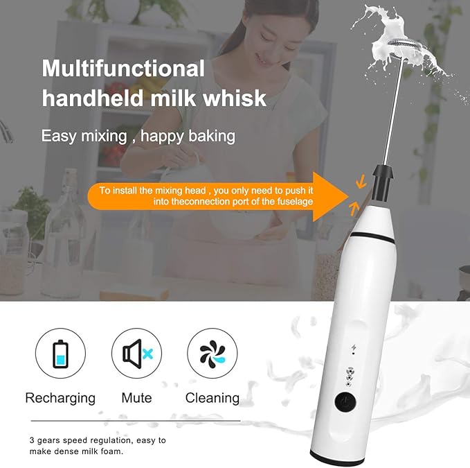 Milk Frother Handheld, Gbivbe Rechargeable Whisk Drink Mixer for Coffee with Art Stencils, Mini Foamer for Cappuccino, Hot Chocolate Match, Frappe, Hot Chocolate, Egg Whisk