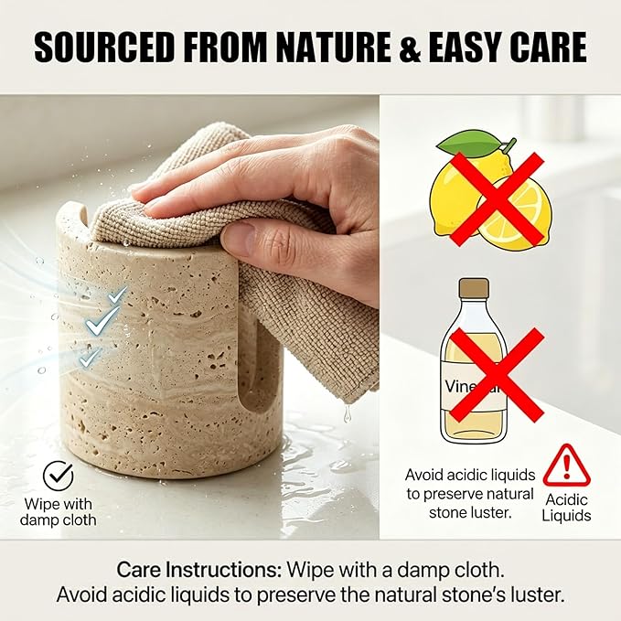 Luxury Natural Travertine Sponge Holder for Kitchen Sink - Minimalist Wabi-Sabi-Style Hand-Carved Stone Organizer for Toothbrushes, Candles, and Flowers -Unique Housewarming & Wedding Gift