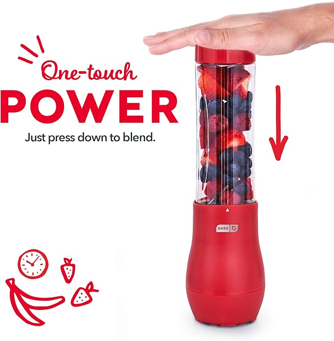 Dash Mighty Mini Blender - Small Personal Blender for Smoothies, Protein Shakes & Frozen Fruit with Travel Lid-Stainless Steel Blades, BPA Free Tritan™ Cup - 10 Ounce - Red