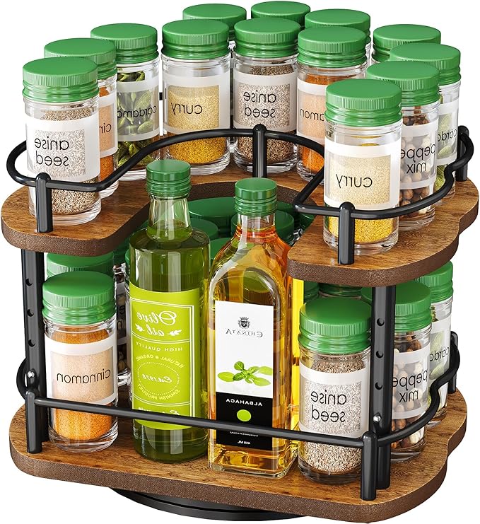 Spice Rack Organization for Cabinet - Height Adjustable Rotating Lazy Susan Organizer, Spice Organizer Fits Cabinets Wide> 11 inches, Clearance Height >10.5 inches