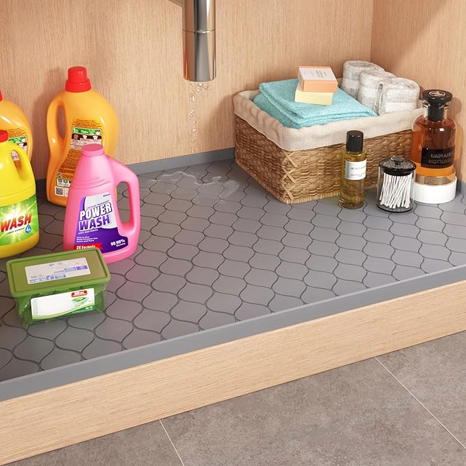 Winisok Silicone Under Sink Mat 40" x 19", kitchen Essentials and Gadgets, Shelf liner and Cabinet Protector, Home Organizers and Storage, Waterproof Bathroom Tray