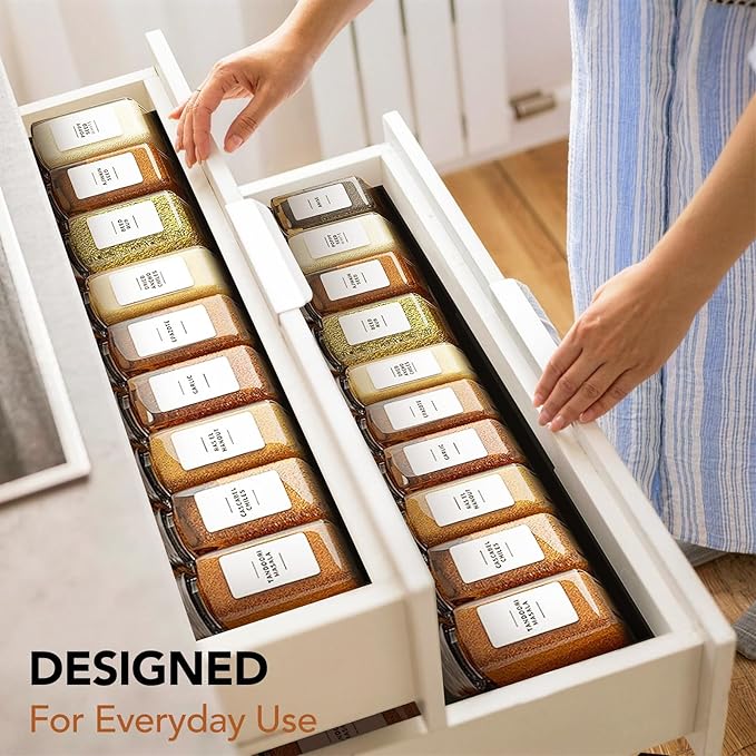 Adjustable 3-Tier Drawer Spice Organizer – Thick Plastic, Non-Slip, Fits 11"-22" Kitchen Drawers, Includes Labels & Funnel (No Jars)