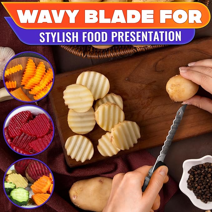 Cutting Board Scissors for Food – 6-in-1 Kitchen Shears with Ribbed Blade, Automatic Spring & Safety Lock, Dishwasher Safe – Cheese Scissors for Easy Slicing of Meat, Fish, Veggies, Fruits & Bread