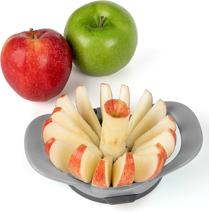 PrepWorks by Progressive Dishwasher Safe 16-Slice Thin Apple Slicer and Corer with Attached Safety Cover (Grey)