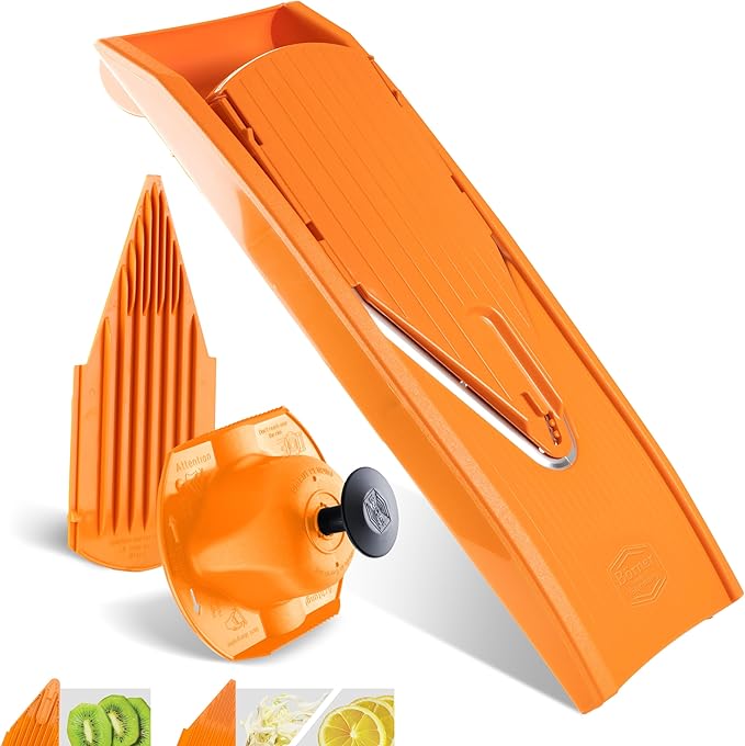 Borner Mandoline Food Slicer V1 (Basic Set) by Reston Lloyd • V-Slicer with Food Holder • Made in Germany • Fruit & Vegetable Chopper • Multiple Settings • Color: Orange