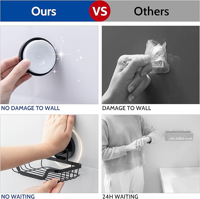 Suction Soap Dish for Shower, Stainless Steel Rustproof Drainable Soap Holder, Wall Mounted Vacuum Suction Soap Tray for Bathroom, Black