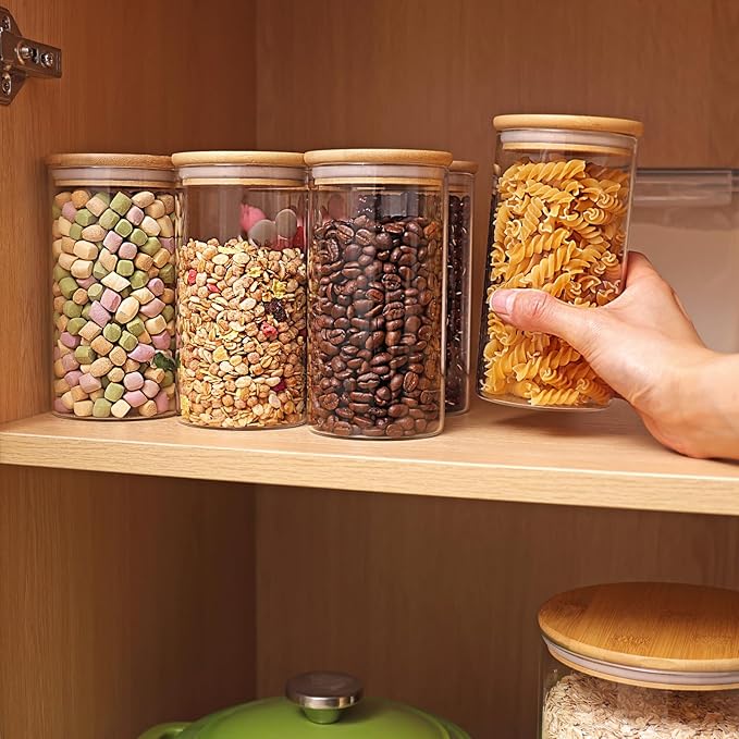 Moretoes 6 Pack 0.6qt Glass Storage Containers with Bamboo Lids, Airtight Food Storage Jars for Pantry, Dry Goods, Flour, Sugar