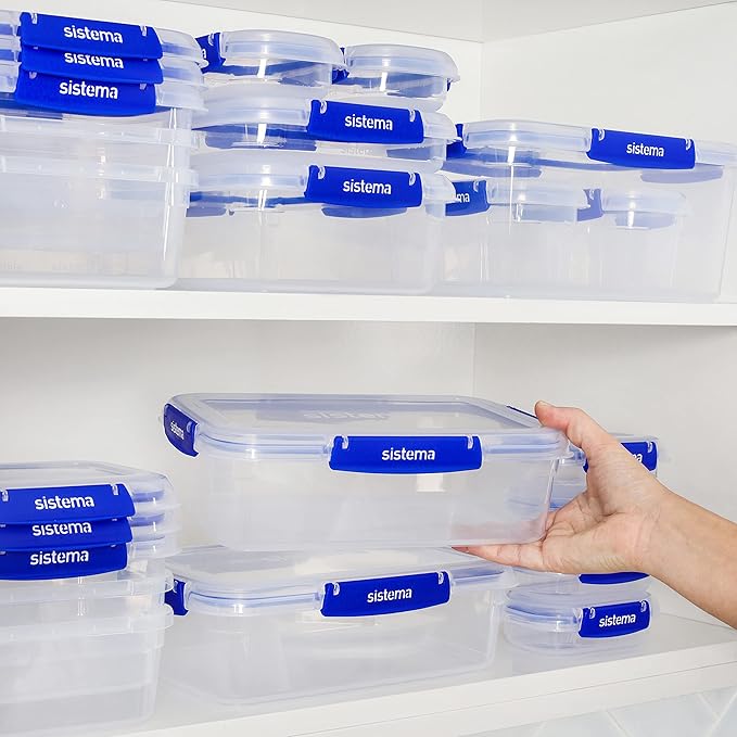 Sistema KLIP IT+ 2.2L Rectangle Food Storage Containers (3-Pack), Stackable & Airtight Food Boxes with Lids, Dishwasher, Freezer, & Microwave-Safe, BPA-Free, School Lunch Boxes