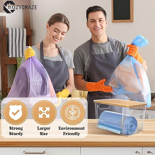 2 Pack Stackable Trash Bag Dispenser with Wooden Top for Extra Large & Medium Size Rolls, Garbage Bag Holder for 13-33 Gallon Bags, Trash Bag Dispenser Under Sink with Anti-Slip Base for Rolls Storage
